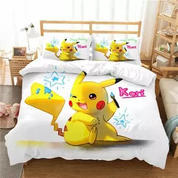 Комплект постельного белья Pokemon 3D Пикачу пододеяльник с принтом аниме пододеяльники комплекты детского постельного белья праздничный подарок 135x200cm-2pcs