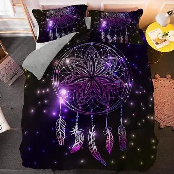 Комплект постельного белья Psychedelic Bohemian Dreamcatcher Single King Queen Size, пододеяльник с наволочкой 3 шт. 70x133cm 2pcs