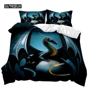 Комплект постельного белья Pterosaur Dragon Fantasy для мальчиков и подростков, комплект постельного белья Double Queen King Size, полиэстеровое одеяло EU single(135x200cm)