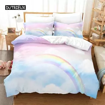 Комплект постельного белья Rainbow Sky, пододеяльник, 3d постельное белье, цифровая печать, постельное белье, королевский размер, комплект постельного белья, модный дизайн US Queen(228x228cm)