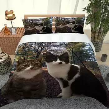 Комплект постельного белья размера «king size» с 3D принтом животных и котят, роскошный пододеяльник из 3 предметов, детское одеяло для взрослых и детей, подарок на день рождения, полный размер W90xL190cm