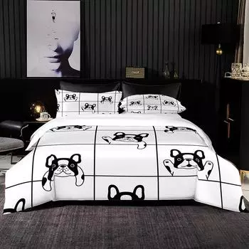 Комплект постельного белья размера «king-queen-size» Качественный простой комплект пододеяльников 220x240 с наволочкой-сеткой с милым принтом собак для домашнего текстиля EU single(135x200cm)