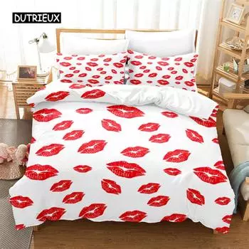 Комплект постельного белья Red Lips, комплект пододеяльников, комплект постельного белья с 3D-печатью, комплект постельного белья размера Queen, модный дизайн EU single(135x200cm)