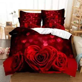 Комплект постельного белья Red Rose, пододеяльник, наволочка, 3D HD, двуспальная кровать, двуспальная кровать, односпальная кровать, 3 шт., 2 шт., цветок для спальни EU single(135x200cm)&set