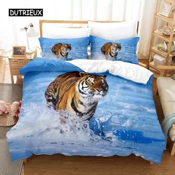 Комплект постельного белья Running Tiger, пододеяльник, комплект постельного белья с 3D-печатью, комплект постельного белья размера Queen, модный дизайн US Queen(228x228cm)