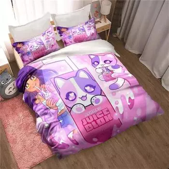 Комплект постельного белья с 3D-принтом, пододеяльник, комплект односпальных и двуспальных кроватей, размер «king size», кавайный мультфильм Aphmau, для взрослых мальчиков, пододеяльник и наволочка для спальни EU Twin 135x200cm