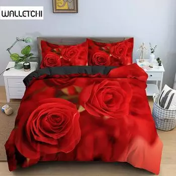 Комплект постельного белья с 3D-цветком розы, пододеяльник с 3D-принтом, пододеяльник с застежкой-молнией, двуспальный полиэстер, покрывало, подарки ко Дню святого Валентина EU single(135x200cm)