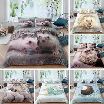 Комплект постельного белья с 3D-ёжиком, размер Queen King Size, 2/3 шт., роскошные комплекты одеял/пододеяльников/наволочек с изображением животных EU single(135x200cm)