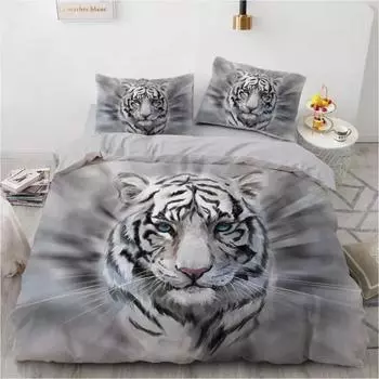 Комплект постельного белья с 3D-изображением тигров, 2/3 предмета, мягкая микрофибра, размер Queen, размер King, пододеяльник с наволочками, постельное белье для подростков и мальчиков EU Single 135x200cm