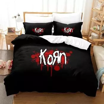 Комплект постельного белья с 3D-принтом Korn Rock Band, пододеяльник, комплект постельного белья, пододеяльник, наволочка, одеяло размера king-size, комплект постельного белья для мальчиков и взрослых EU Twin 135x200cm