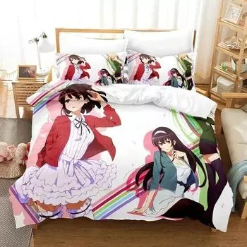 Комплект постельного белья с 3D аниме Saekano, пододеяльник, комплект постельного белья, пододеяльник, наволочка, одеяло размера king-size, комплект постельного белья для взрослых мальчиков 70x133cm 2pcs