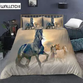 Комплект постельного белья с 3D-принтом в виде животных, комплект постельного белья Domineering Galloping Horse, мягкие 2/3 предмета из полиэстера, пододеяльники с наволочкой 135x200cm 2pcs
