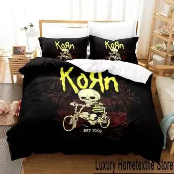 Комплект постельного белья с 3D-принтом Korn Rock, пододеяльник, комплект постельного белья, пододеяльник, наволочка, одеяло размера king-size, комплект постельного белья для мальчиков и взрослых EU Single 135x200cm