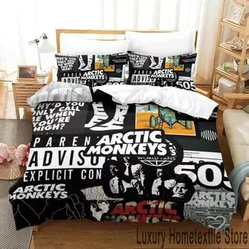 Комплект постельного белья с 3D-принтом Arctic Monkeys Band, пододеяльник, постельный комплект, пододеяльник, наволочка, одеяло размера king-size для мальчиков и взрослых EU Single 135x200cm