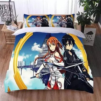 Комплект постельного белья с аниме Sword Art Online, мультяшный SAO, пододеяльник, наволочки, односпальные, двухместные, двуспальные, размера Queen, размера King, постельное белье 2/3 шт. 210x210cm 3pcs
