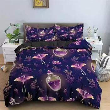 Комплект постельного белья с бабочками, полный размер King Size, хиппи, бохо, моль, пододеяльник из микрофибры, анималистичный, ботанический, психоделический, звездное небо, пододеяльник EU single(135x200cm)