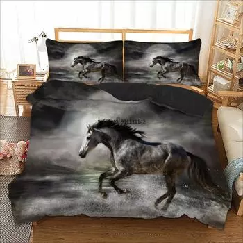 Комплект постельного белья с цифровым принтом 3D Black Horse Deluxe Single Double Queen King Full Size Down Beds Cover Cover EU single(135x200cm)