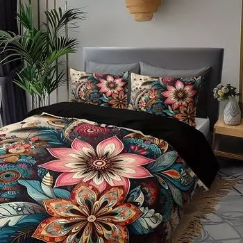 Комплект постельного белья с цветочным принтом Bohemian Mandala: 3 куска (1 пододеяльник + 2 наволочки) - В комплект не входят подушки-вкладыши. US Queen228x228cm