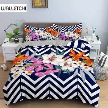 Комплект постельного белья с цветочным принтом King Size из микрофибры с цветочным принтом и ботаническим принтом природы, разноцветные цветы, комплект постельного белья для детей и подростков EU single(135x200cm)