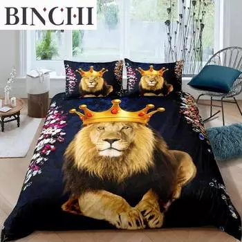 Комплект постельного белья с изображением льва, размер King Size, африканская дикая природа, большой кот, комплект постельного белья, золотой лев, отдыхающий, 23 шт., детский комплект постельного белья с изображением животных 70x133cm 2pcs