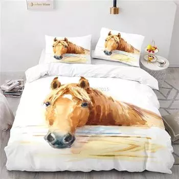 Комплект постельного белья с изображением лошадей и картин, элегантный 3D пододеяльник с наволочкой, односпальный, двуспальный, размера «king-size» для домашнего декора 135x200cm