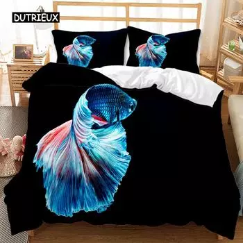 Комплект постельного белья с изображением морских рыб Комплект постельного белья с изображением морских животных и рыб Наволочка для двуспальной кровати Queen King Size Полиэстеровый чехол для кровати EU single(135x200cm)