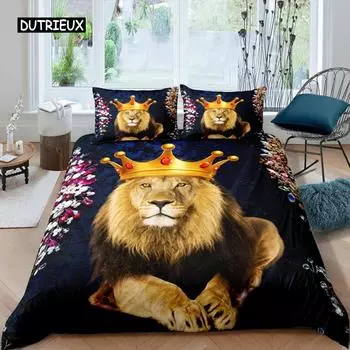 Комплект постельного белья с изображением льва, размер King Size, африканская дикая природа, большая кошка, комплект постельного белья, золотой лев, отдыхающий, 2/3 шт., детский комплект постельного белья с изображением животных EU single(135x200cm)