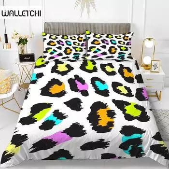 Комплект постельного белья с леопардовым принтом Queen Size для девочек, комплект постельного белья с цветным принтом гепарда из полиэстера, комплект постельного белья с изображением диких животных EU single(135x200cm)