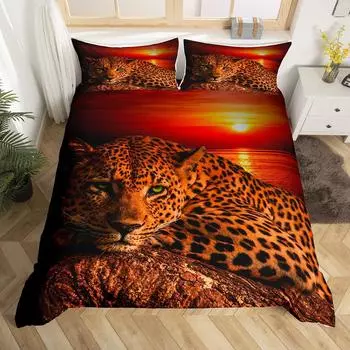 Комплект постельного белья с леопардовым принтом King Red Rose African Safari Animals Покрывало из микрофибры Rose Floral Cheetah Jungle Print Комплект постельного белья EU single(135x200cm)