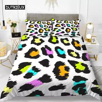 Комплект постельного белья с леопардовым принтом Queen Size для девочек, комплект постельного белья с цветным принтом гепарда из полиэстера, комплект постельного белья с изображением диких животных EU single(135x200cm)