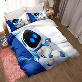 Комплект постельного белья с милым мультяшным рисунком Astro Bot, пододеяльник, односпальная кровать, двуспальная кровать размера King Size, комплект постельного белья для взрослых мальчиков, пододеяльник, наволочка 135x200cm