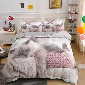 Комплект постельного белья с милым котом, 3D-набор пододеяльников, односпальный, двуспальный, односпальный, полный размер, подростковое, взрослое постельное белье, мягкое постельное белье из полиэстера для ребенка cot size 70x133cm
