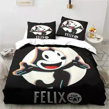 Комплект постельного белья с милым мультяшным котом F-Felix, пододеяльник, комплект постельного белья, пододеяльник, наволочка, одеяло размера king-size для мальчиков и взрослых EU Single 135x200cm