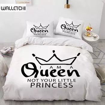 Комплект постельного белья с надписью «Письмо» размера «king-size», черный, с вдохновляющими словами, комплект постельного белья для близнецов, узор «королевская корона», микрофибра, чехол для девочки EU single(135x200cm)