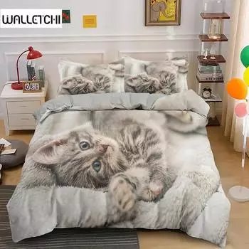 Комплект постельного белья с односторонним принтом из 3 предметов, одеяло, забавный милый питомец, пододеяльник, постельное белье, подушки, удобные покрывала для детей и подростков EU single(135x200cm)