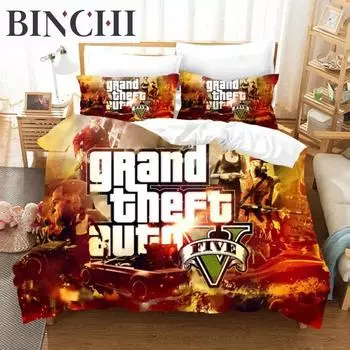 Комплект постельного белья с принтом игры GTA Grand Theft Auto 5, пододеяльник с рисунком, наволочка Twin Queen King Size, пододеяльник с рисунком аниме, постельное белье 70x133cm 2pcs