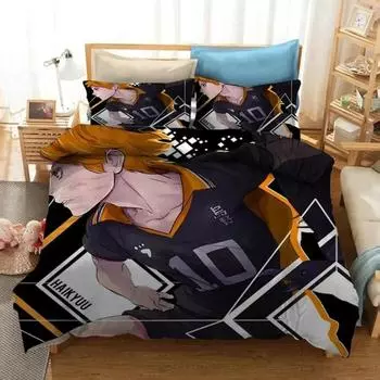 Комплект постельного белья с принтом в виде аниме Haikyuu и мультфильма «Волейбол», для мальчиков, пододеяльник, односпальный, двуспальный, роскошное постельное белье для детей и подростков, подарок 70x133cm 2pcs