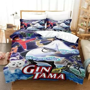 Комплект постельного белья с принтом 3D Gintama Anime Gintoki Sakata Пододеяльник Двухместный Твин Полный Королева Король Взрослые Дети Постельное белье Пододеяльник 70x133cm 2pcs