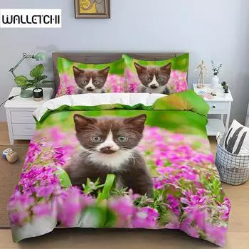 Комплект постельного белья с принтом 3D-кота, пододеяльник размера King с застежкой-молнией, роскошный комплект постельного белья, удобный полиэстеровый пододеяльник EU single(135x200cm)