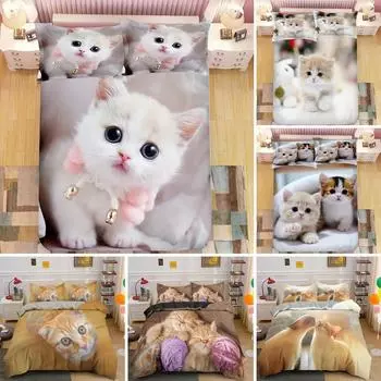 Комплект постельного белья с рисунком котенка и кошки, напечатанный на 3D-принтере, пододеяльник для спальни, односпальное одеяло, двуспальное одеяло, домашний текстиль 70x133cm 2pcs