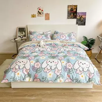Комплект постельного белья с рисунком кролика Kawaii Bumping, пододеяльник, простыня, наволочки, комплект постельного белья 150x200 3pcs