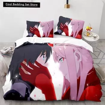 Комплект постельного белья с рисунком аниме Darling In the Franxx и наволочками из полиэстера для подростков и детей, комплект постельного белья размера «queen-size» 150x200cm 3pcs