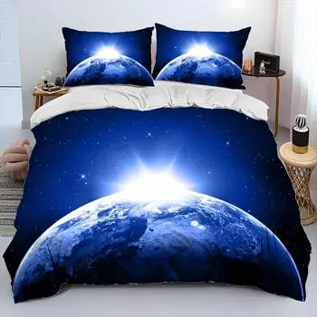 Комплект постельного белья с рисунком 3D Space Fixed Stars Galaxy Earth, пододеяльник, наволочка, комплект постельного белья размера King Queen EU Single135x200cm