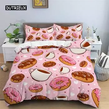 Комплект постельного белья с рисунком гамбургера и закусок, пододеяльник Twin King для детей и взрослых, декор из микрофибры, 3D-пончик, пододеяльник с наволочками EU single(135x200cm)