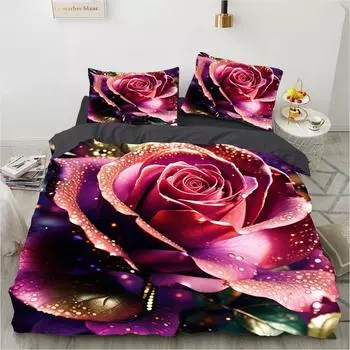 Комплект постельного белья с розовыми розами Queen Size King Full 3D Комплекты постельного белья Flower Pillowcase QuiltComforter Комплекты постельного белья Bed 220x240 US Full 200x230cm