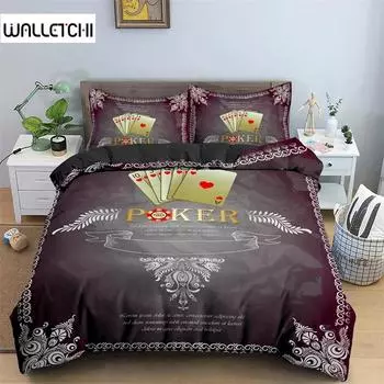 Комплект постельного белья с узором 3D игральных карт, пододеяльник, одеяло, наволочка, размер King Queen Twin для мальчиков и девочек взрослых 135x200cm 2pcs