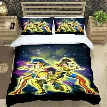 Комплект постельного белья Saint Seiya 3D, черный пододеяльник, комплект стеганого одеяла, наволочка, размер King Queen, полиэстеровое одеяло, чехол 70x133cm 2pcs