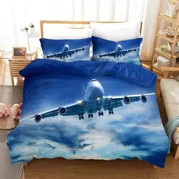 Комплект постельного белья «самолет» размера «king-size» для детей и подростков, комплект постельного белья «авиация», «небо», полиэстеровое одеяло 70x133cm 2pcs
