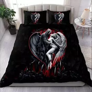 Комплект постельного белья Skull and Beauty, полноразмерный готический комплект постельного белья с изображением сахарного черепа и ангелов и демонов с наволочкой, двуспальные комплекты для двуспальной кровати 70x133cm 2pcs