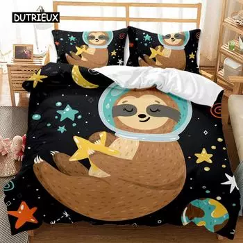 Комплект постельного белья Sloth Cartoon Space Sloth Комплект постельного белья Sloth Animal Одеяло-пододеяльник Double Queen King Size Полиэстеровое одеяло EU single(135x200cm)